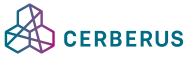 Logo of the project CERBERUS: three hexagons arranged in a triangle followed by the word CERBERUS